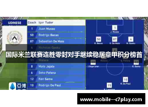 国际米兰联赛连胜零封对手继续稳居意甲积分榜首