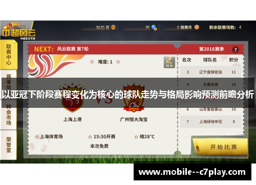 以亚冠下阶段赛程变化为核心的球队走势与格局影响预测前瞻分析